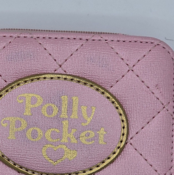 Polly Pocket Pink & Aqua Quilted Bi-Fold Zippered Coin Purse Wallet w/ Charm - Picture 8 of 8